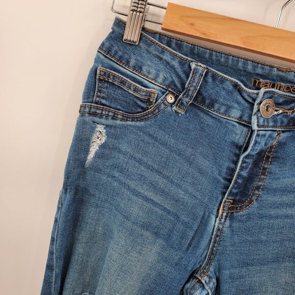 Maurices Womens S-R (27) Distressed Skinny Jeans Blue Stretch Ripped Casual Punk - Picture 5 of 16